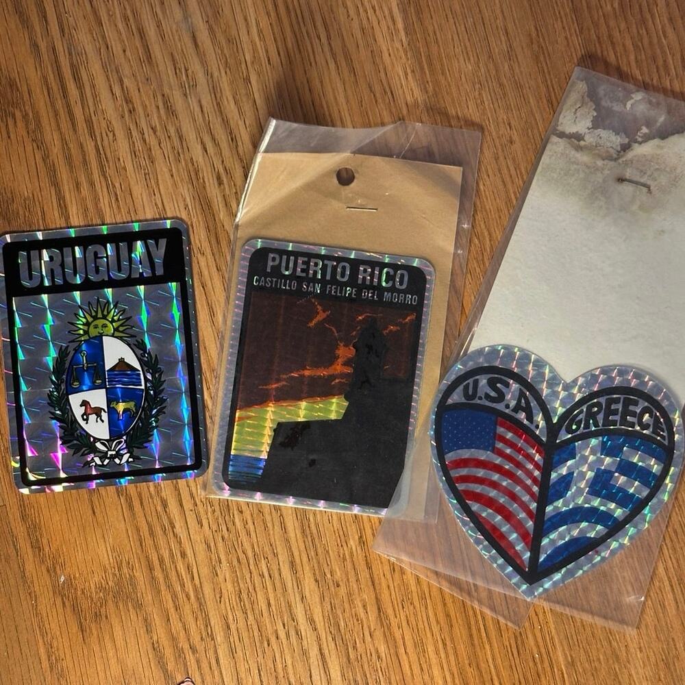 Vintage Holographic Decal Stickers Uruguay Puerto Rico USA Greece Lot 3